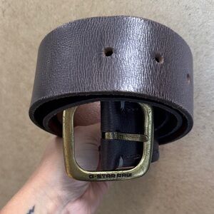G-Star Dark Brown Leather Belt with Gold Buckle